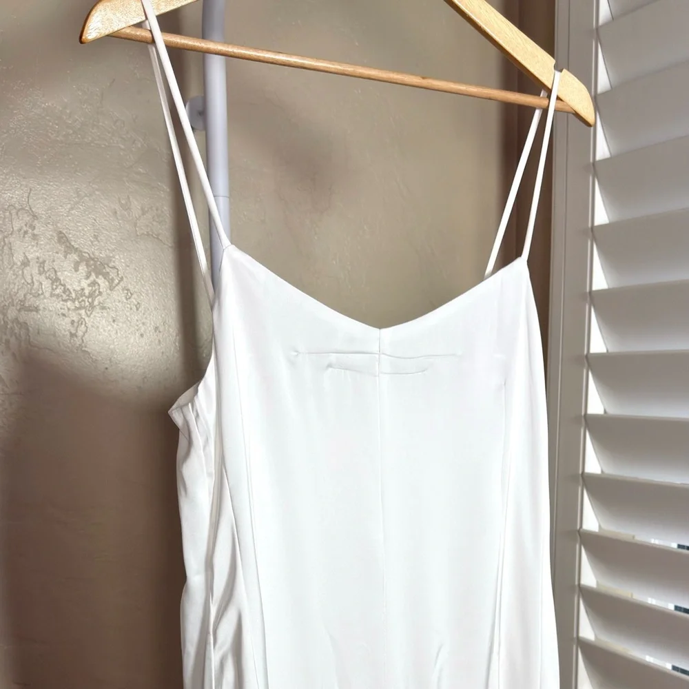 Commense White Pleated Chiffon Maxi Dress Satin Bodice Semi Sheer Small NWT - Picture 5 of 10